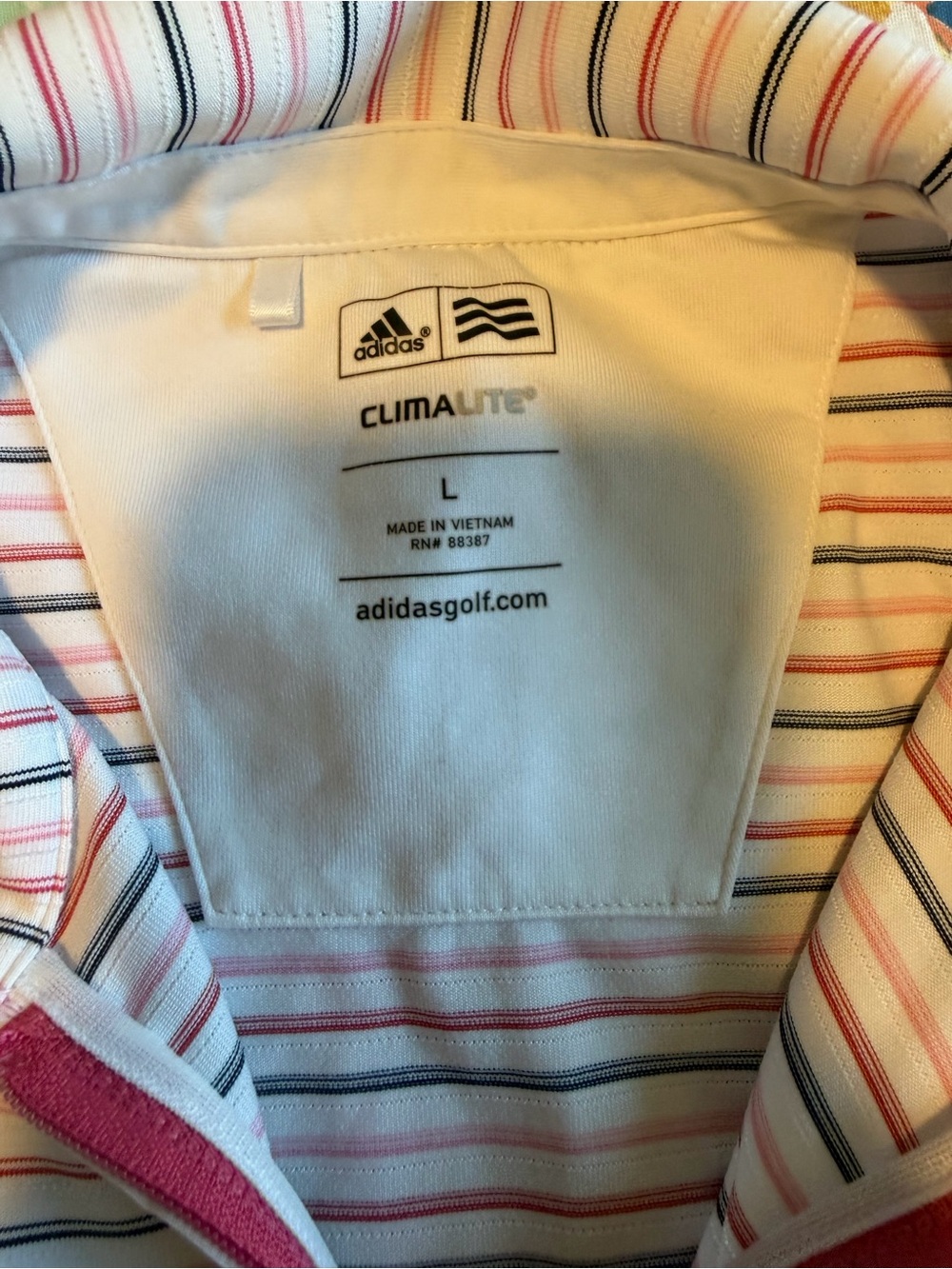 adidas woMen’s White Polo with Pink and Navy Stripe Detail